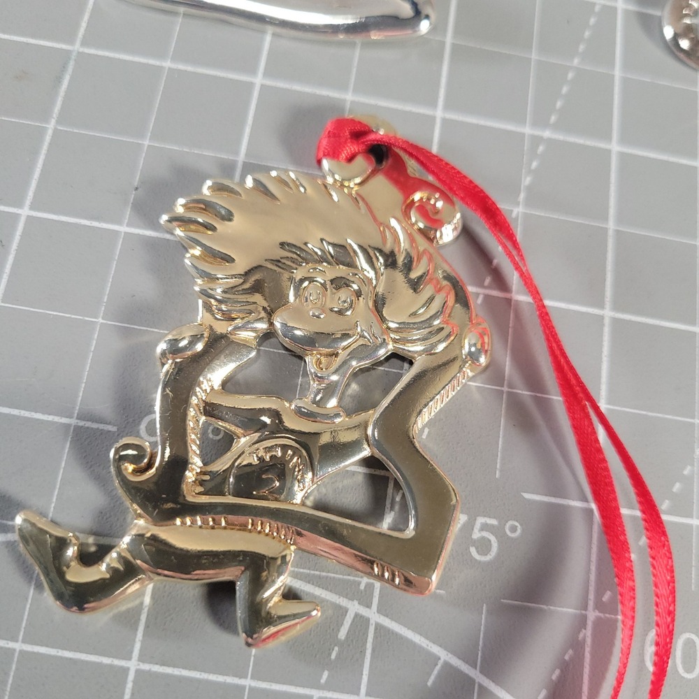 Dr. Seuss Cat in the Hat Christmas Ornament Set 5 Gold & Silver Tone Movie - Picture 5 of 8